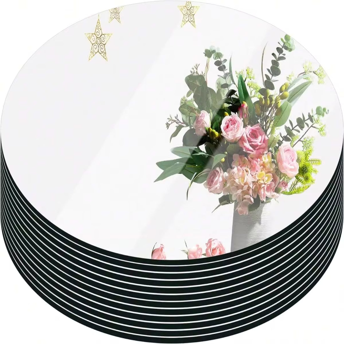 1/6/10pcs Round Mirror Candle Plate Set, 8 Inch Round Mirror Trays, Circle Glass Mirror Tiles For Table Centerpieces, Wedding Party Decorations, Wall Decor, Crafts, Back To School Valentine Day