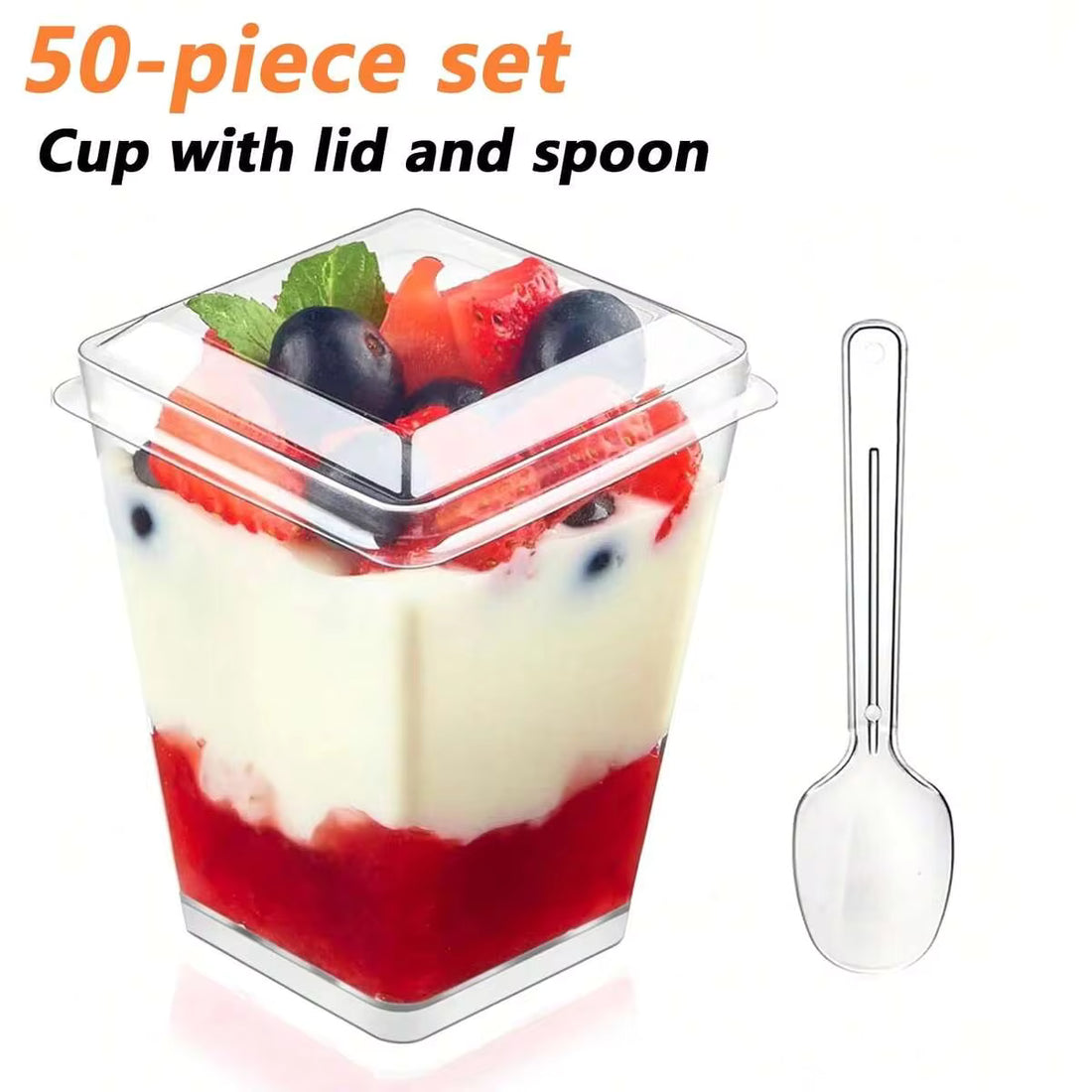 50/100/150PCS Dessert Cups Per Pack, 150 Ml 5 Oz Dessert Cups With Spoons And Lids, Plastic Dessert Bowls, DIY Reusable Square Dessert Cups, Cake Molds For Desserts, Puddings, Mousses, Ice Cream, Picnics, Parties