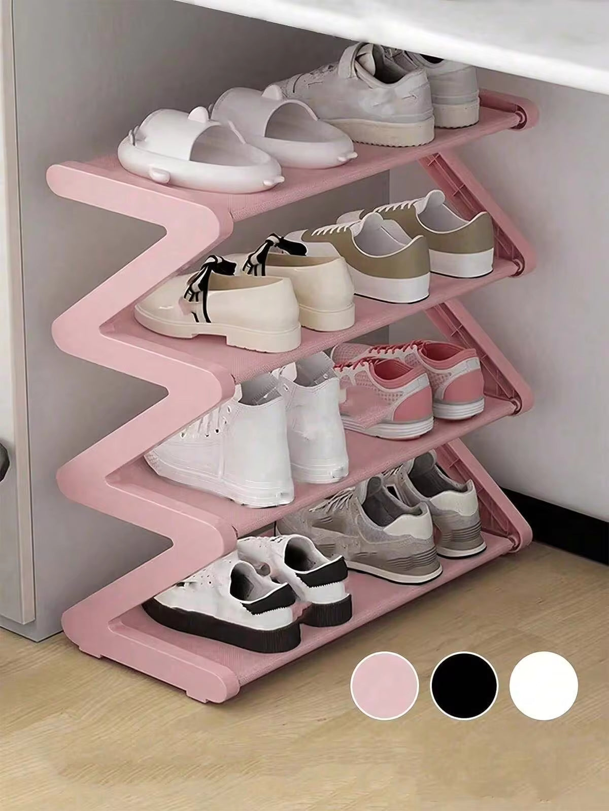 Z-Shaped Shoe Rack Plastic Floor Standing Storage Shelf Multi-Function High Capacity Storage Rack Easy To Assemble Floor Standing Organizer Essential For Home And Dorm Space Saving Applicable For Living Room Bedroom
